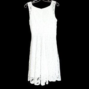 Women's Classic White Lace Sleeveless A-line Midi Minimalist Dress| Sz.‎ L (EUC)